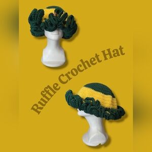 Green and Yellow Ruffle Crochet Hat